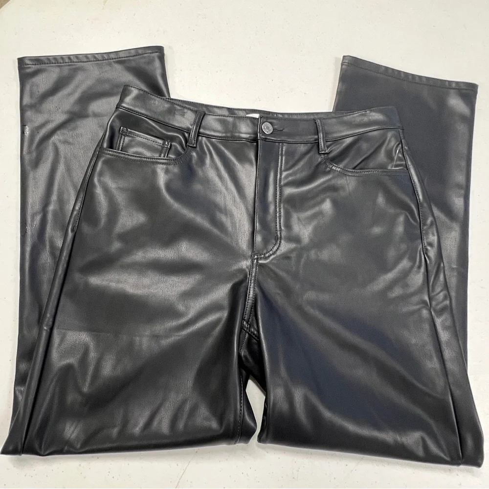 LOFT Five Pocket Straight Pants in Faux Leather 29 - 8 NWT BLACK - Picture 4 of 9